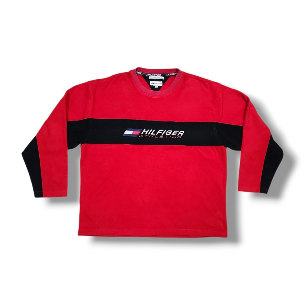 Vintage‎ Y2K Tommy Hilfiger Athletics Navy & Red Color Block Sweatshirt Men's XL